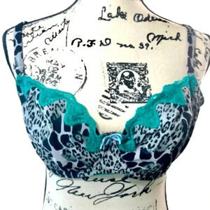 Cassandra bra 34DD zebra print Lace black white teal green underwire